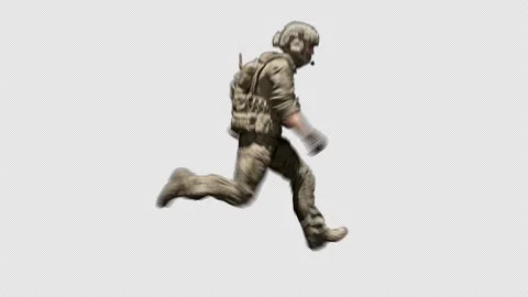 Soldier V2 Right Angle Running Loop Alpha Channel Stock Footage 219238079