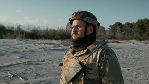 Soldier Walking With Courage On The Beach Stock Footage 310683580