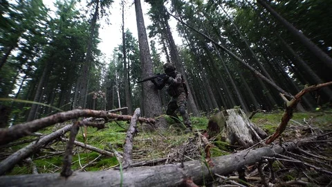 Soldier in the Woods Stock Footage 95273578