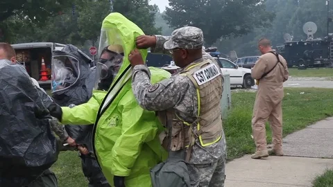 Soldiers of 103rd CST search for possible nuclear contamination threats - 2013 Stock Footage 102229768