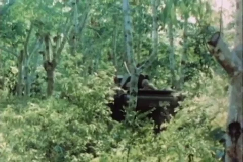 Soldiers of 25th Inf. Div. attack enemy positions and move in forest - Stock Footage 107366826