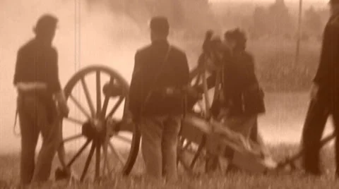 Soldiers AMERICAN CIVIL WAR CANNON Artillery Fire Combat Vintage Film Home Movie Stock Footage