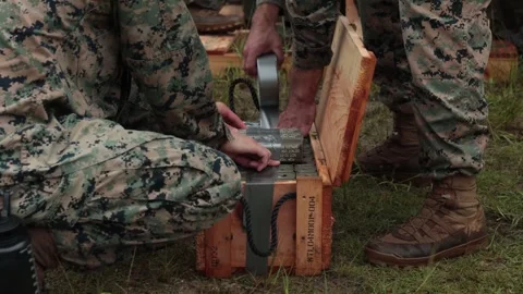 Soldiers assembling demolition charge  Stock Footage 288190592
