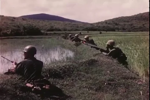 Soldiers attack enemy positions with rocket launchers and mortars - 1965 Stock Footage 112197569