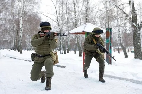 Soldiers attacking, ambush training Stock Photos