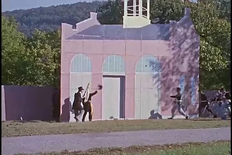 Soldiers attacking the engine house during Harpers Ferry events reenactment-1959 Video stock 105757801