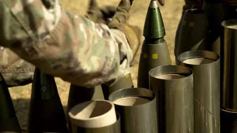 Soldiers building artillery shells for training during Red Flag Alaska Stock Footage 110732696