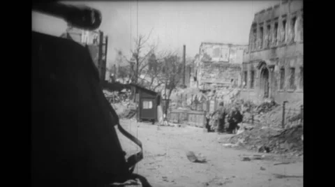 Soldiers climbing down the steps in debris Stock Footage 37490237