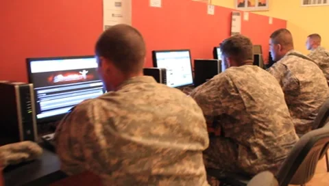 Soldiers on computers(HD) C Stock Footage