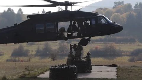 Soldiers conduct sling load operations at Hohenfels Training Area - 2018 Stock Footage 106137125