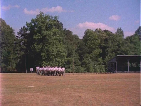 Soldiers doing exercises in basic training in America in 1967. Stock Footage 75282116
