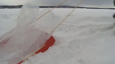 Soldiers dragging plastic sledge during JBER Environmental Testing - 2013 Stock Footage 106225072