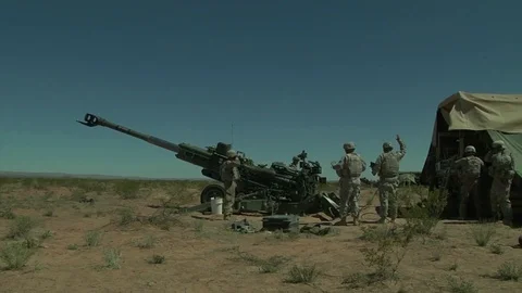 Soldiers fire in support of joint exercise Hustler Trough III - 2016 Stock Footage 93138722