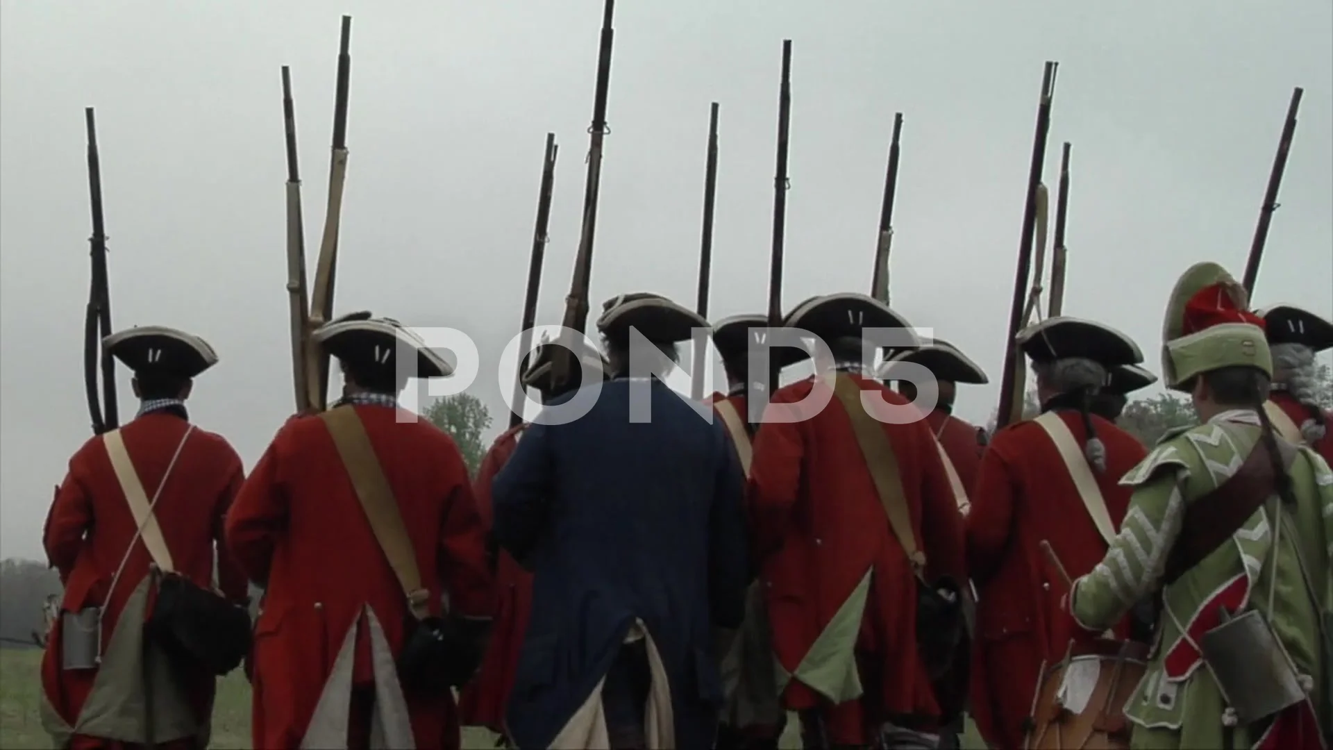 Soldiers of the French & Indian War era with muskets - march in formation