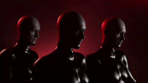 Soldiers of the future. a group of bionic people with a confident gait move i Stock Footage 243830128