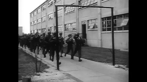 Soldiers go through their first few days at basic training in 1960 Stock Footage 100996467