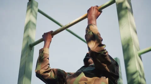 Soldiers Grapple Physically, Committed Military Soldiers Showcase Strength And Stock Footage 324758395