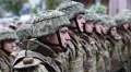 Soldiers in green uniform at the military parade in Kiev, Ukraine HD Footage