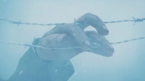 Soldiers Hand Caught On Wire In Snowfall Stock Footage 309571410
