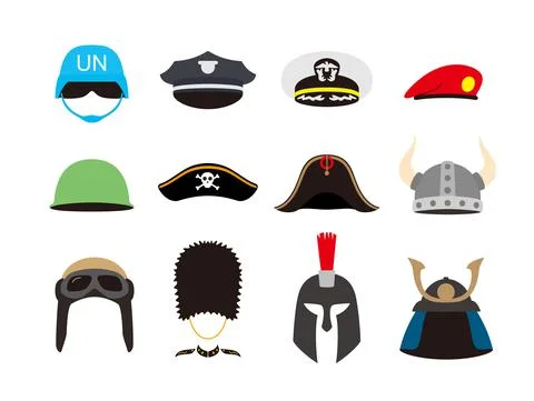 Soldiers hat helmet set, vector illustration 스톡 일러스트