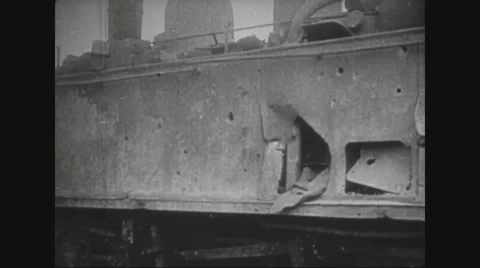 Soldiers inspecting ruins of train Stock Footage 43312558
