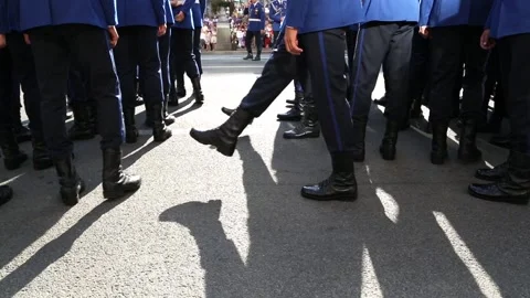 The soldiers lined up in columns on parade. Stock Footage 101870993
