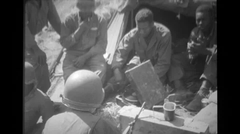 Soldiers listening to gramophone Stock Footage