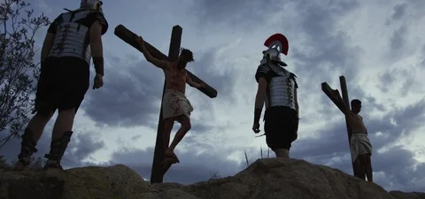 Soldiers Look Up At Jesus After Crucifixion Stock Footage