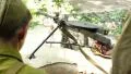 Soldiers make a shot from machine gun world war reconstruction HD Footage