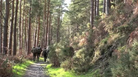 Soldiers marching into forest Video stock 10712114