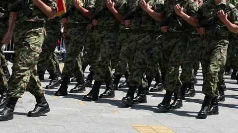 Soldiers marching with rifles | Stock Video | Pond5