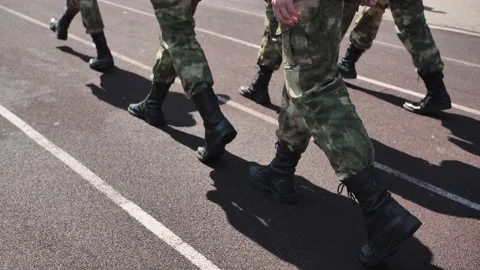 Soldiers marching in a row Stock Footage 161017931
