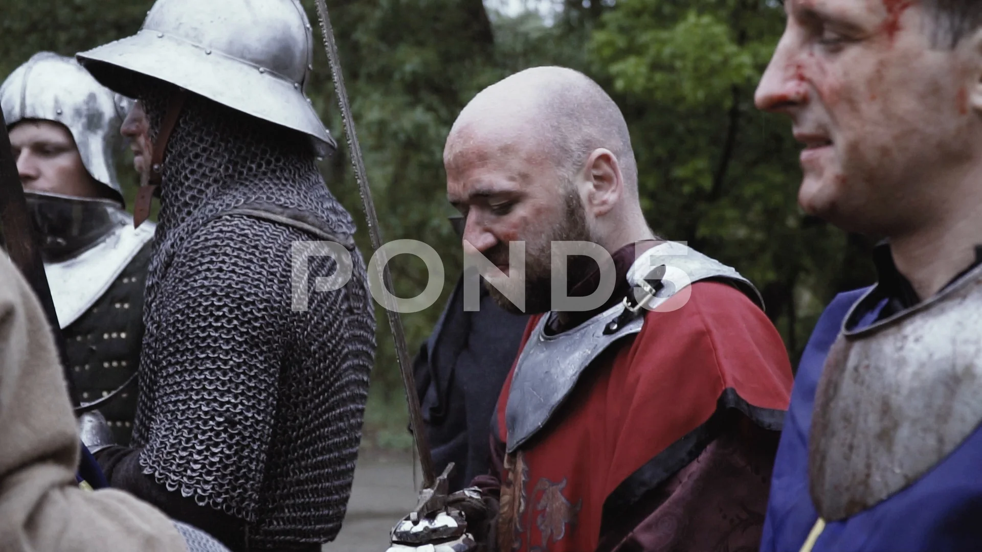 Medieval soldier in chainmail armor and , Stock Video