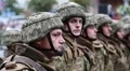 Soldiers in military uniform at the military parade in Kiev, Ukraine HD Footage