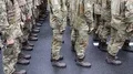 Soldiers in military uniform at the military parade in Kiev, Ukraine HD Footage