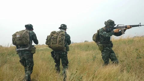 Soldiers moving through grass. Stock Footage 85668175