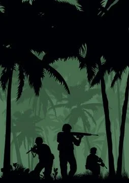Soldiers on the performance of the combat mission. Stock Illustration