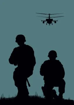 Soldiers on the performance of the combat mission. Stock Illustration