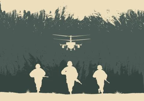 Soldiers on the performance of the combat mission. Stock Illustration