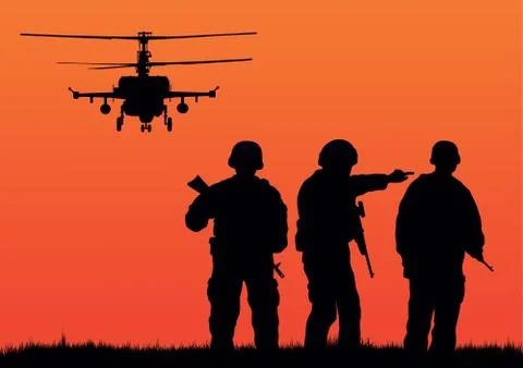 Soldiers on the performance of the combat mission. Stock Illustration