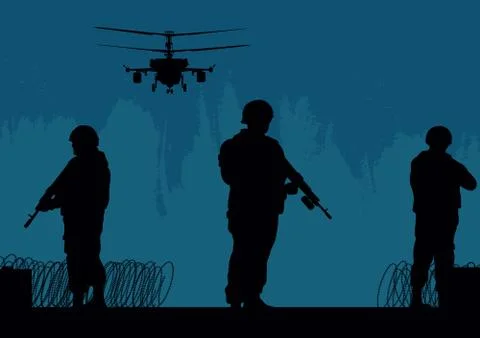 Soldiers on the performance of the combat mission. Stock Illustration