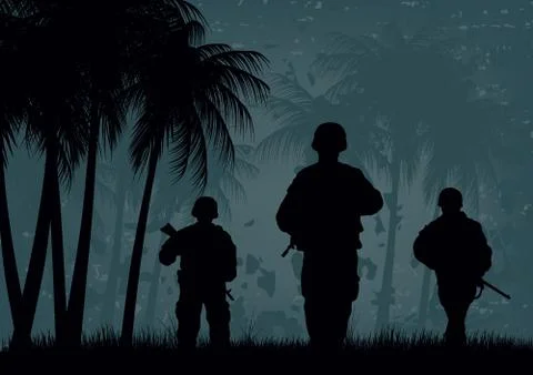 Soldiers on the performance of the combat mission. Stock Illustration