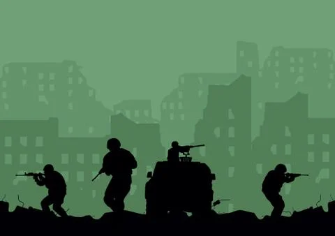 Soldiers on the performance of the combat mission. Stock Illustration