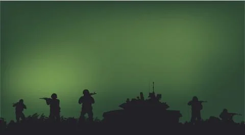 Soldiers on the performance of the combat mission. Stock Illustration