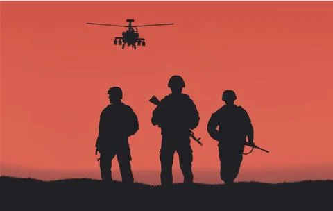 Soldiers on the performance of the combat mission. Stock Illustration