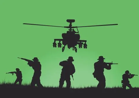 Soldiers on the performance of the combat mission. Stock Illustration