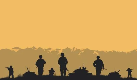 Soldiers on the performance of the combat mission. Stock Illustration