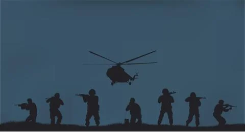 Soldiers on the performance of the combat mission. Stock Illustration