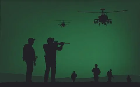 Soldiers on the performance of the combat mission. Stock Illustration