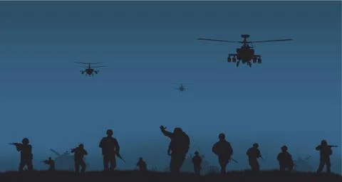Soldiers on the performance of the combat mission. Stock Illustration